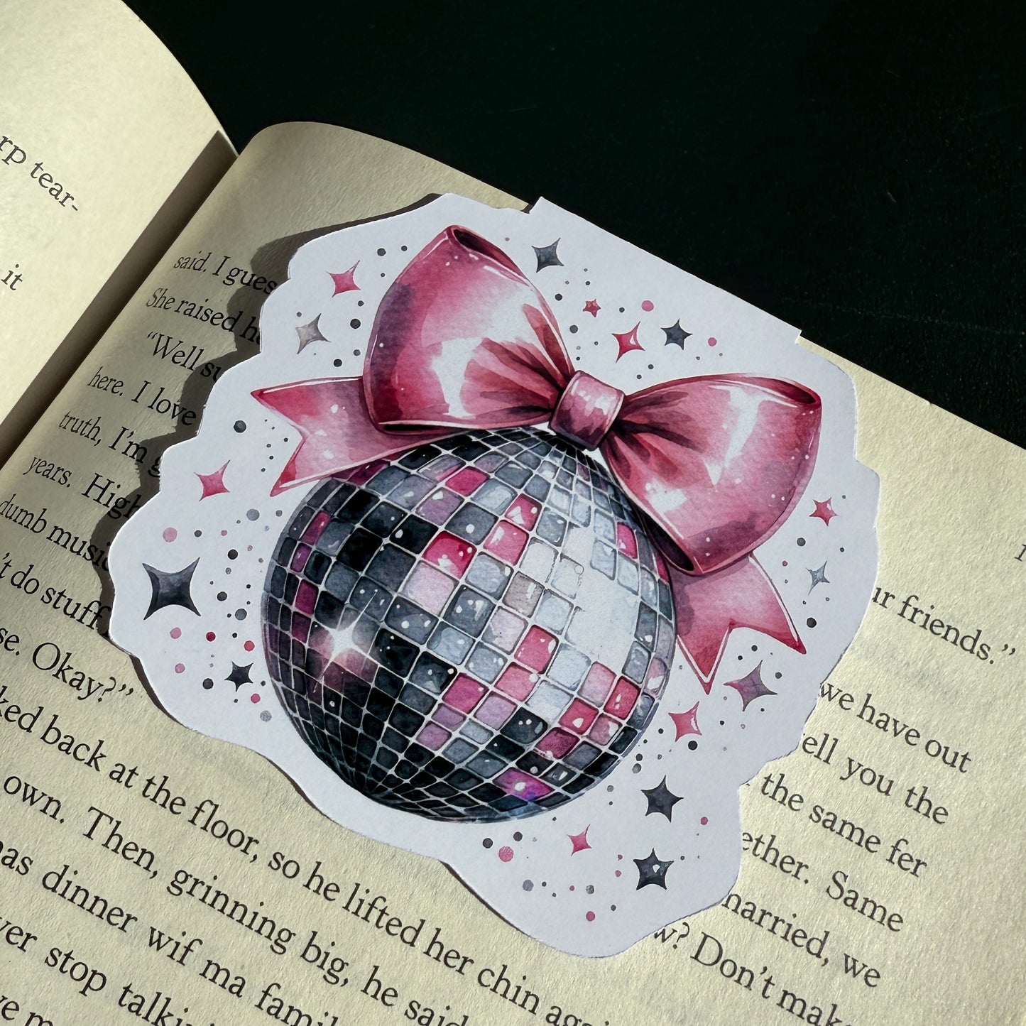 Disco Ball and Bow Magnetic Bookmark