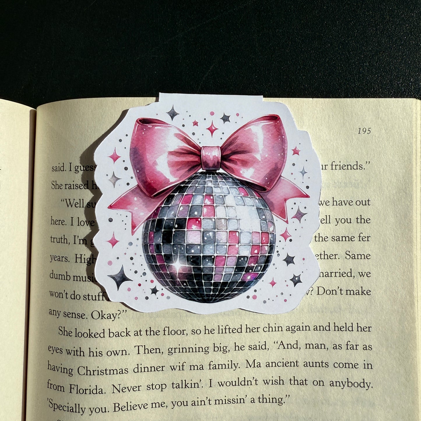 Disco Ball and Bow Magnetic Bookmark