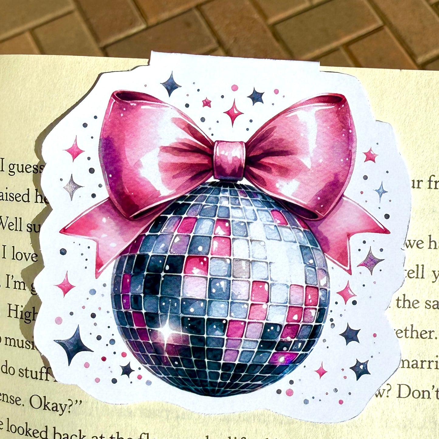 Disco Ball and Bow Magnetic Bookmark