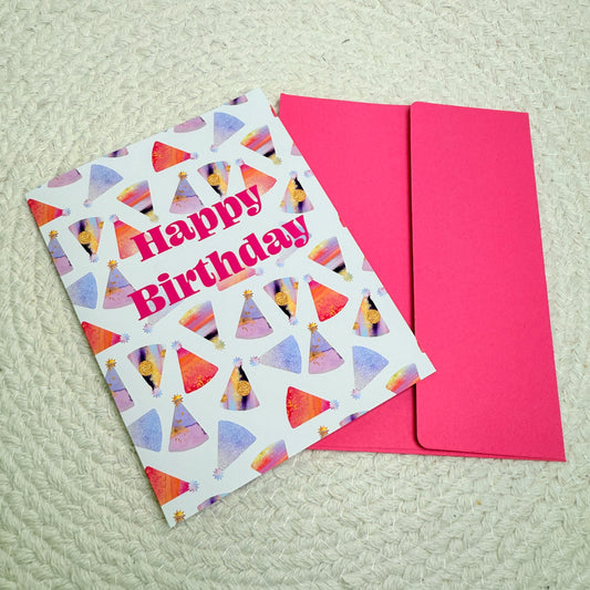 Happy Birthday- Greeting Card (Birthday Hats)